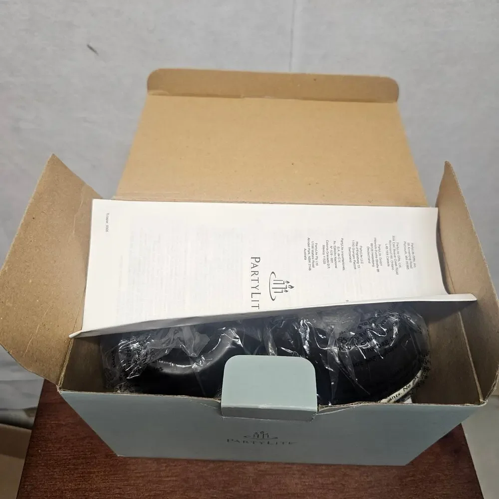 Vintage PartyLite African Inspiration Candle Holder Pair 2 Black Cream